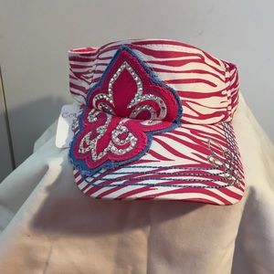 PINK & WHITE ZEBRA STRIPE FLEUR DE LIS VISOR
